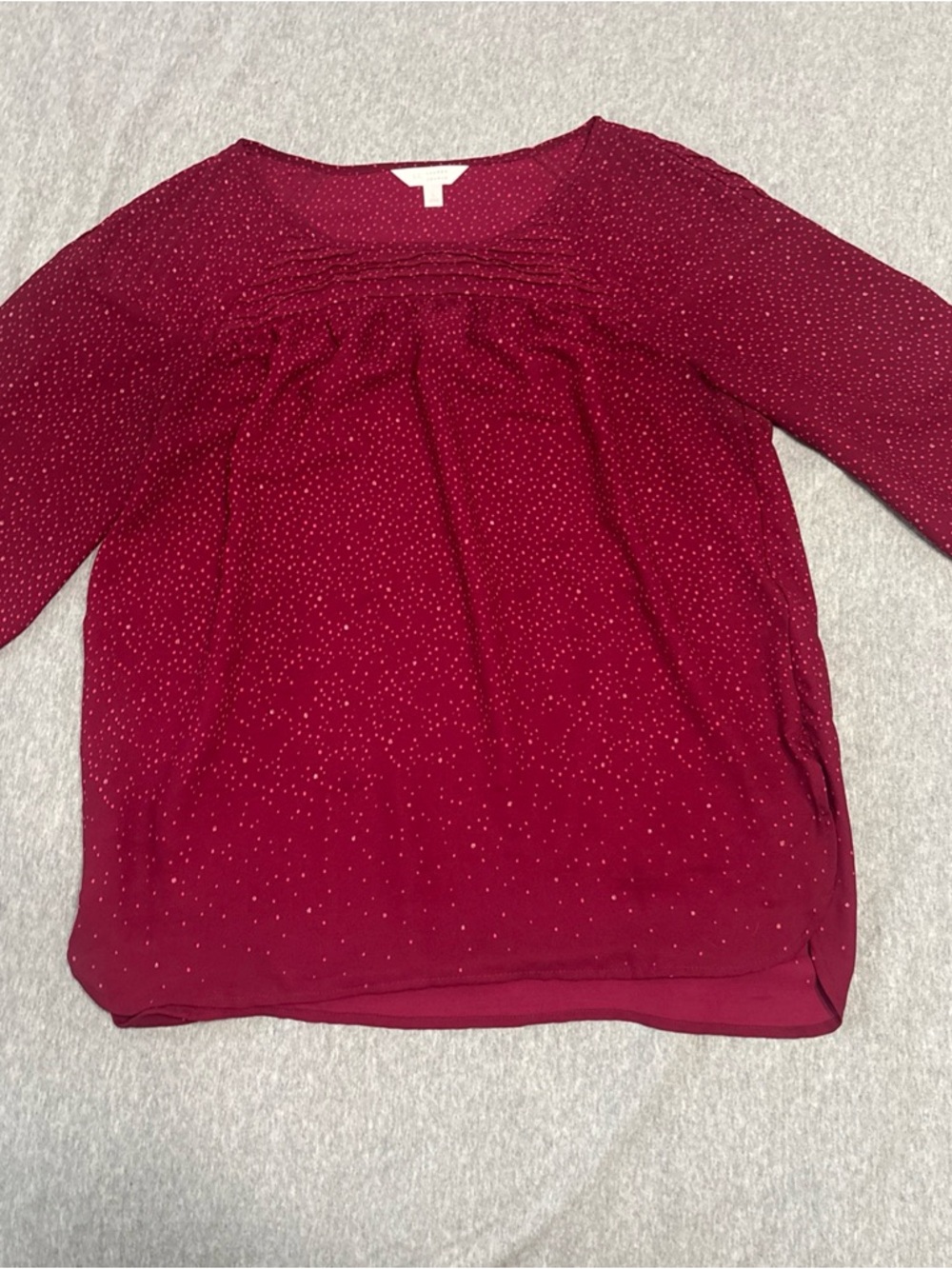 LC Lauren Conrad Wine Red Long-Sleeve Blouse with Tiny Dot Accent Large